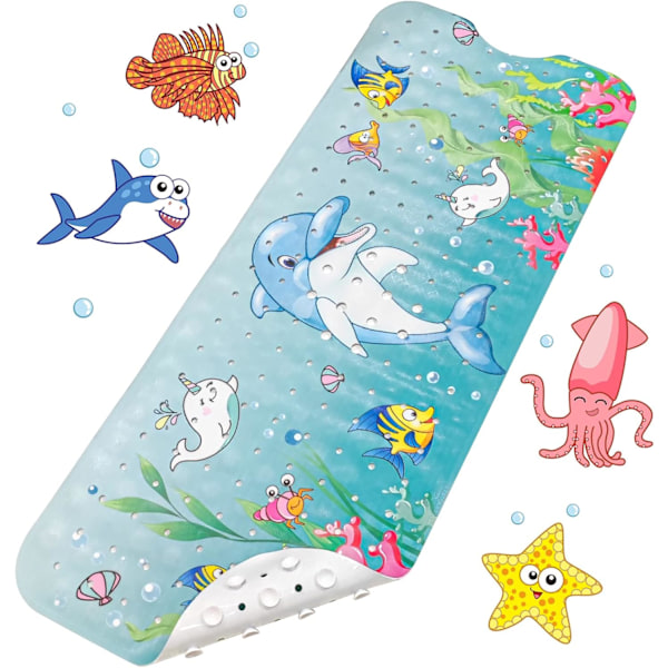 Non-slip Bath Mat 100x40cm with 200 Suction Cups PVC Bath Mat,Cartoon Sea A