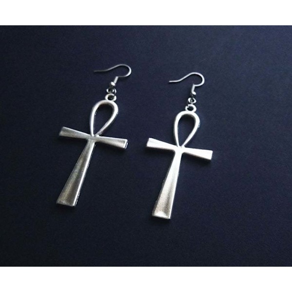 Hängande örhängen med Ankh-kors i silver med egyptisk evighetsnyckel