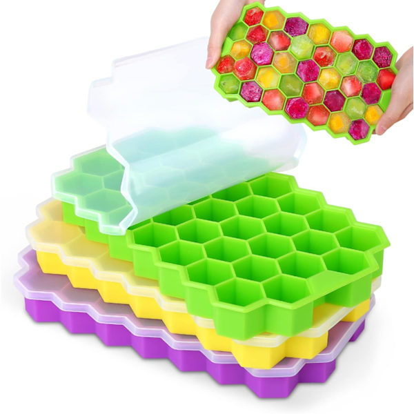 Silicone Ice Cube Tray, 3Pcs Ice Cube Mold with Lid - 111 Ice Cube Molds fo