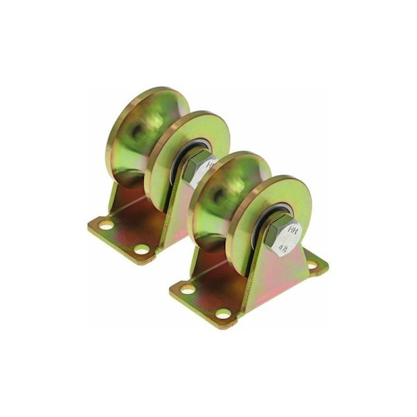 2-pack 50 mm skjutdörrrullar, stål U-spårrullar, U-spårhjul för omvänd spår, industriella maskiner, rulldörrar, mässingsfärg, remskivor