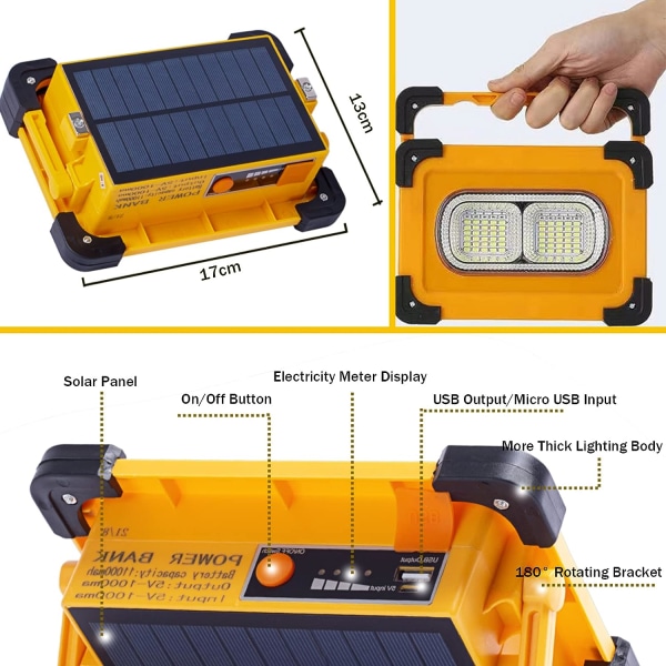 80W ladattava LED-valonheitin, 4 tilaa kannettava aurinkotyövalo