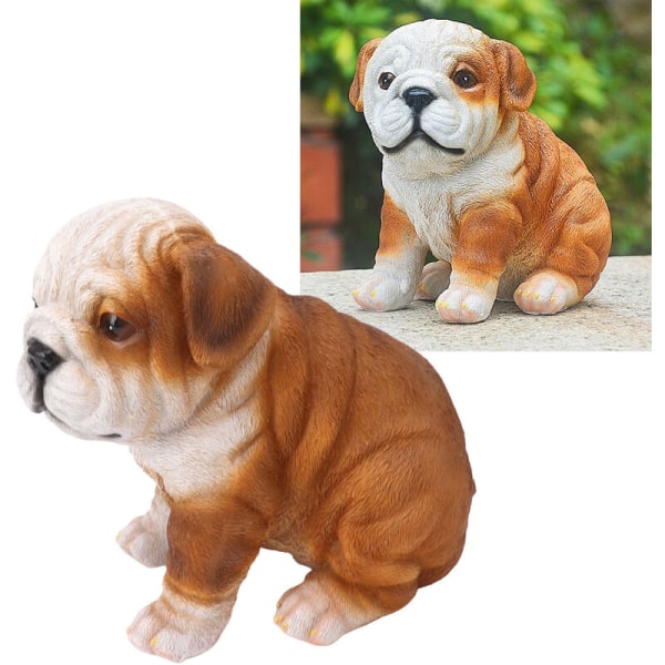 Engelsk Bulldog Valp Staty Realistisk Harts Skulptur Fo