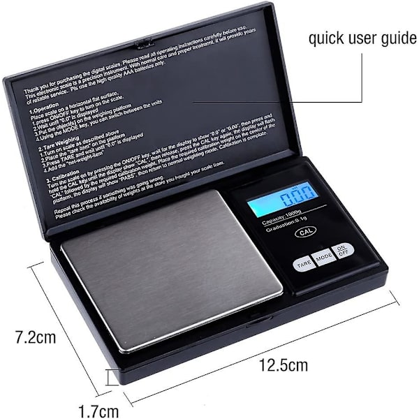 Digital fickvåg 1000g X 0,1g, köksvåg, smyckesvågar