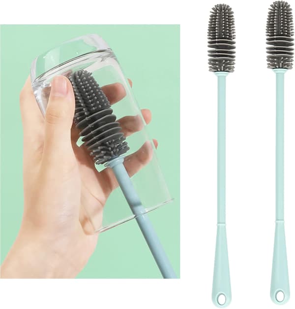 2 stycken silikonflaskborste, babyflaskrengöringsborste, mjuk