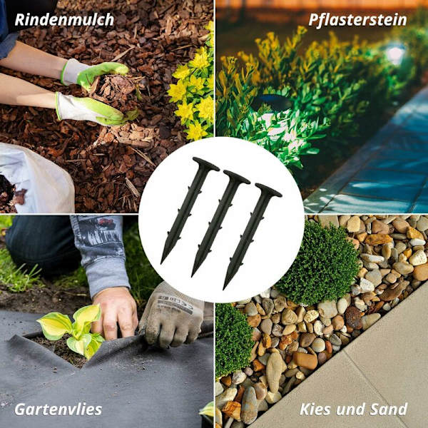 100 x Plastträdgårdsstöd, Markförankring för marktäckväv, Presenningkrokar 110 mm
