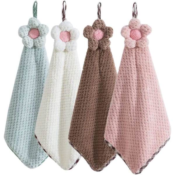 4-pack mikrofiberhanddukar, kökshanddukar med ögla, badrumshanddukar hängande, snabbtorkande absorberande mikrofiberrengöringsdukar (4 färger)