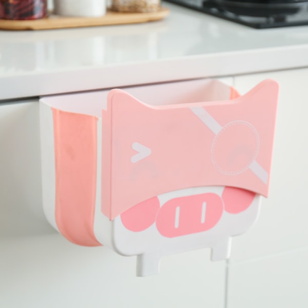 Hopfällbar kökssopkorg, hängande sopkorg, inbyggd kökssopkorg, rosa