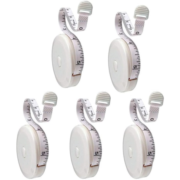 Mjukt måttband, hopfällbart syband 5 stycken flexibelt måttband med tryckknapp för kroppsmätning kläder viktminskning 1,5 meter/ 60 tum