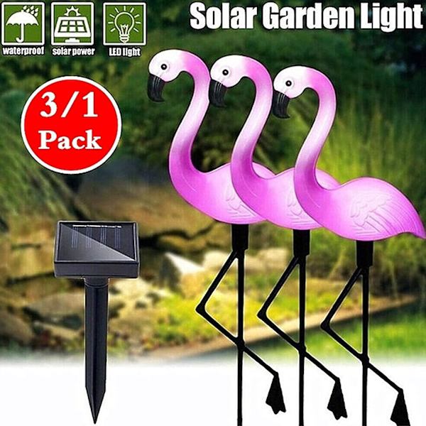 Utomhus solcellslampor, 3-pack Flamingo trädgårds LED-lampor solcellsvatten