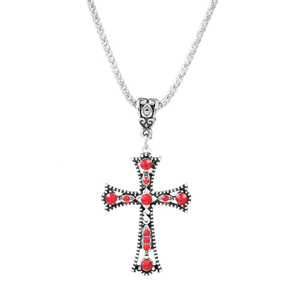 Gotisk Diamond Cross Halskjede Deilig rød Krystall Cross Neckl