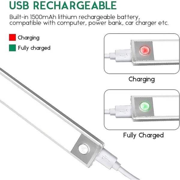 Led-lampor för garderoben, automatiska, rörelseaktiverade, magnetiska, trådlösa, USB-laddning