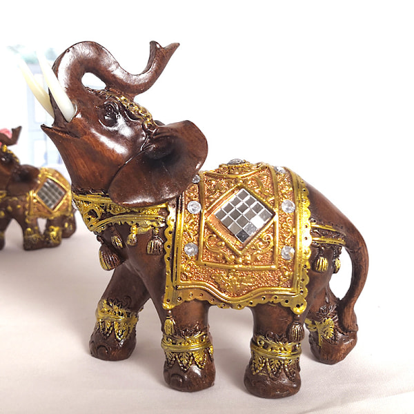 Elephant Statue Sculpture Lucky Wealth Feng Shui Wood Grain 3D Figurine Hom