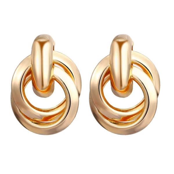 Ny produkt metallegering dubbel rund två-ring fas spänne örhängen
