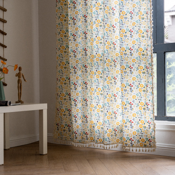 Blommiga gardiner halvtransparent vardagsrum draperier längd bomull linne blandning bohemisk fönstergardin 150*280cm