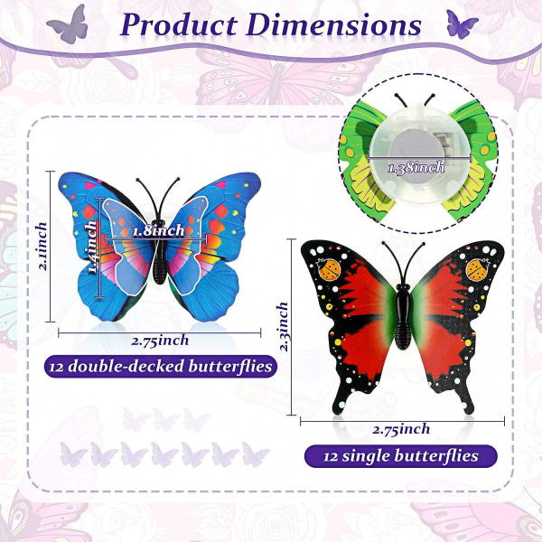 3D LED sommerfugldekorasjon Nattlys-klistremerke Enkelt og dobbelt