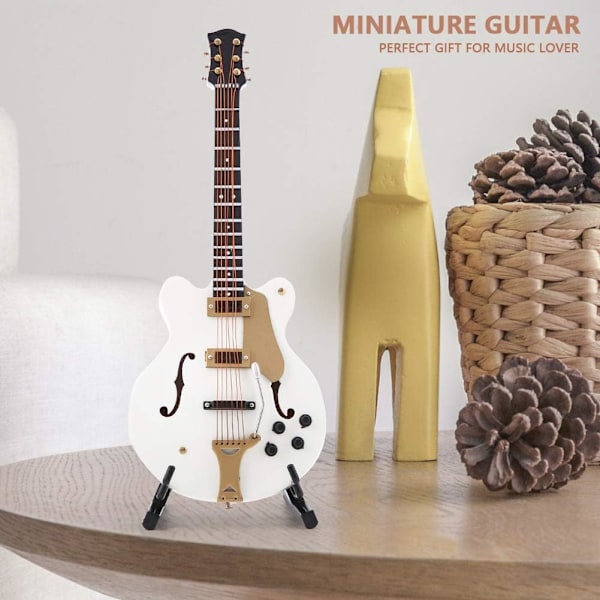 Mini Guitar Mini Hvid Musikinstrument Dekorationer med Stativ og Æske Ch