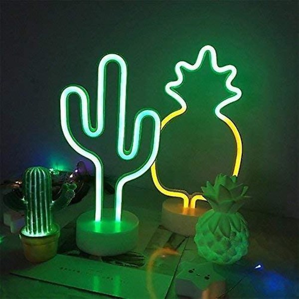 Cactus Neon Sign -yövalolamppu koristeellisella jalustalla