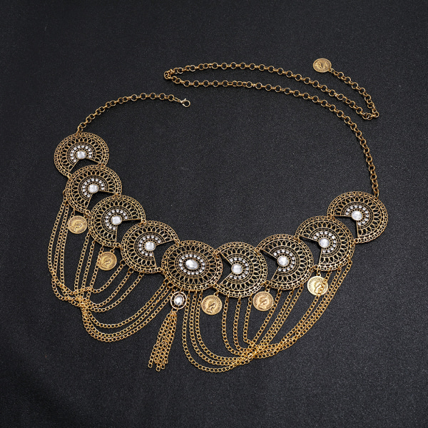 Boho Coin Belly Chain Rhinestone Midjekedjor Dans Sommar Kropp J