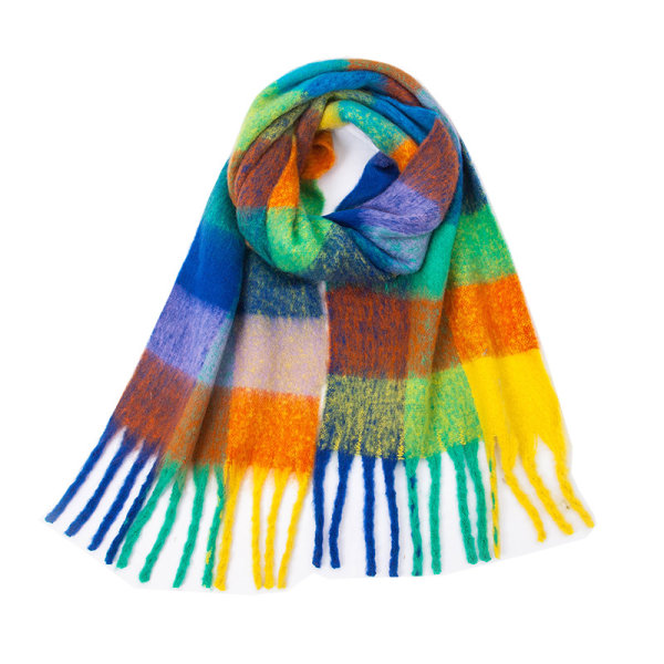 Autumn and winter color check scarf, women's thickened scarf, sca