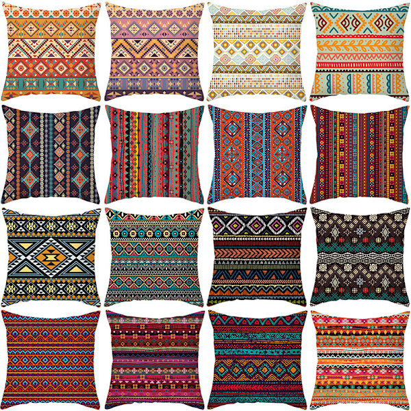 Set med 16 vackra kuddfodral 45x45cm, bohemisk stil dekorativ