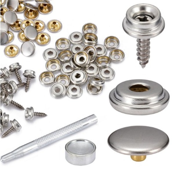 Båtpresenning Snap Fastener Kit 15mm Skrue Quad Buckle Med Verktøy (150stk)