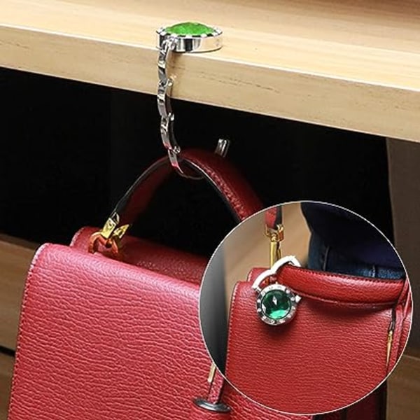 6st handväska krok hopfällbar metall väska hängare med 6 färger kristall