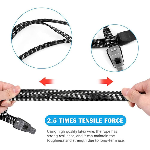 Cykel spärrband, bagagehållare gummiband, 2 stycken 3 i 1 multifunktionell elastisk fast bungee sladd med krok (68cm)