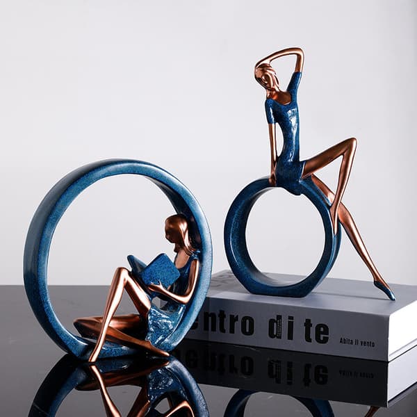 2 st Yoga flicka figurin läsande flicka staty prydnad för kontor D