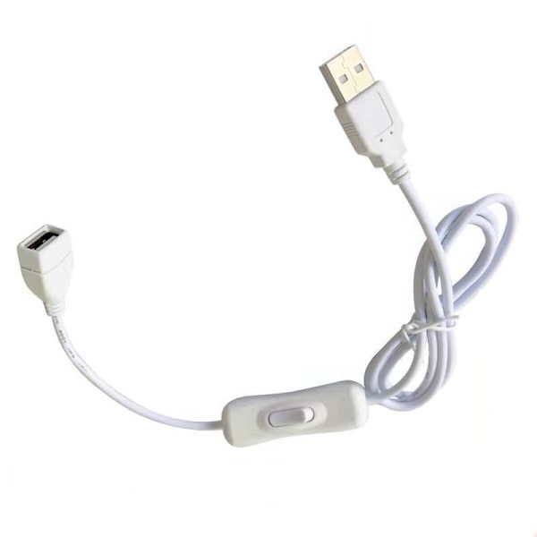 USB-kabel med På/Av-bryter USB Hann til Hunn Skjøteledning 1M Hvit for