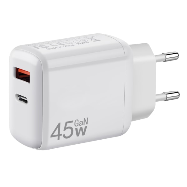 45W 2-portars USB C & USB vit laddare, snabbladdning PD3.0/QC3.0 PP