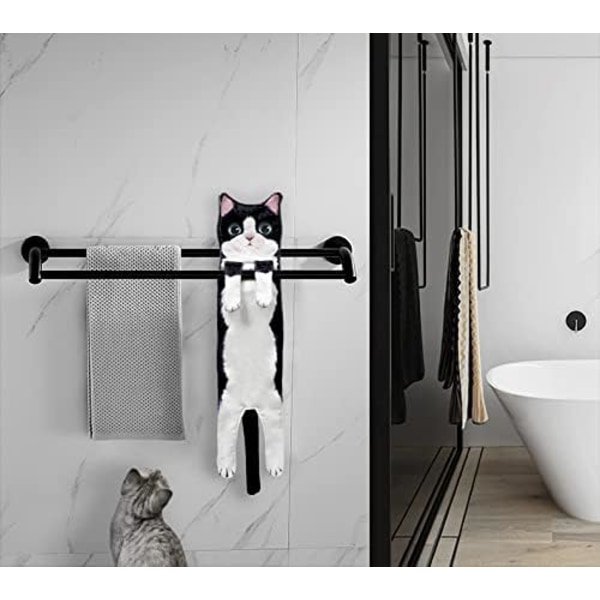 Kissanmuotoiset imukykyiset pyyhkeet, söpö eläinpyyhe, käsipyyhkeet keittiöön ja kylpyhuoneisiin (mustavalkoinen kissa)