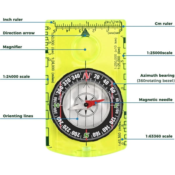 Vaelluskompassi lapsille, kevyt suunnistuskompassi kenttä- ja tutkimusselviytymisvarusteisiin, ammattimainen partiokompassi ulkoilu- ja retkeilytarvikkeisiin