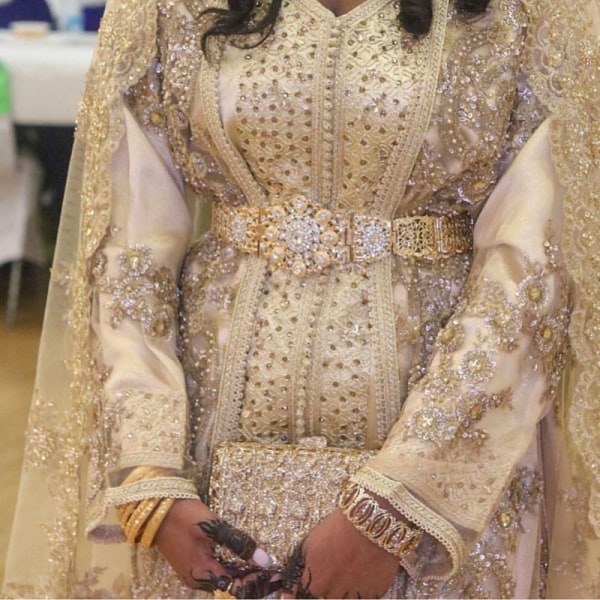 Elegant Marockansk Caftan Bälte Guld Färg Arabiska Kvinnor Klänning Bälte Br