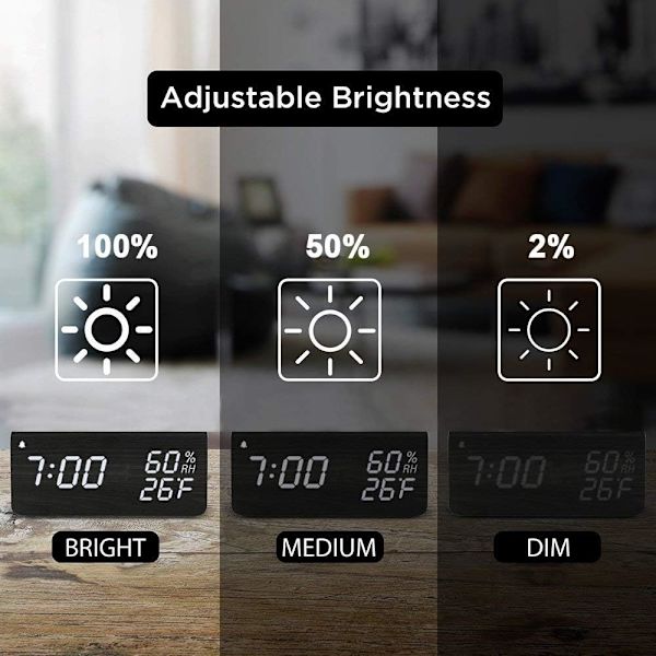 1 st digital väckarklocka med trä LED elektronisk tidsvisning