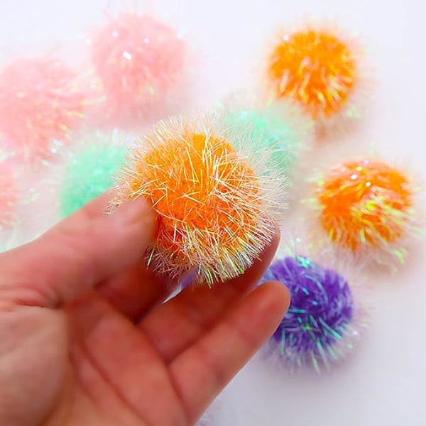 Katt Ball Toys Set med 12 Assorterte Farger Pompom Glitter Fuzzy Balls