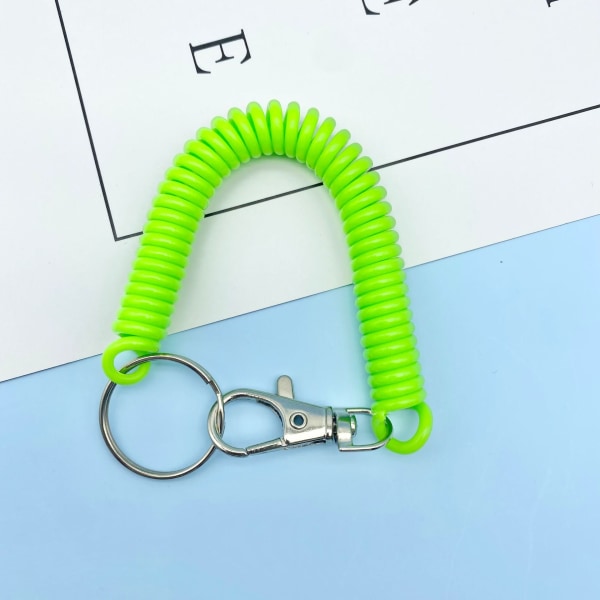 1 st grön spiralfjäderrep Nyckelring Infällbar Clip Ring Stret