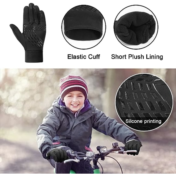 Vintersport cykelhandskar för barn, thermal fleecefoder vind