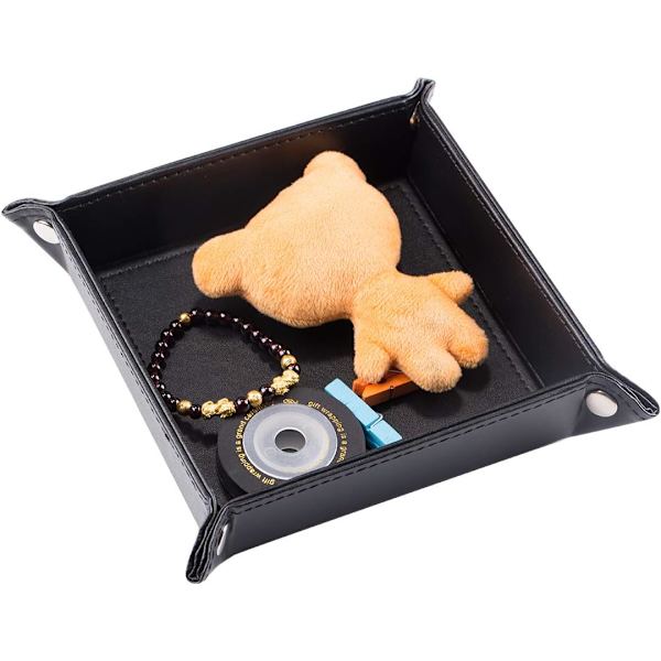 2 st lädernyckelorganisatör bricka, förvaringsbricka för mynt, nycklar, plånböcker och accessoarer, svart