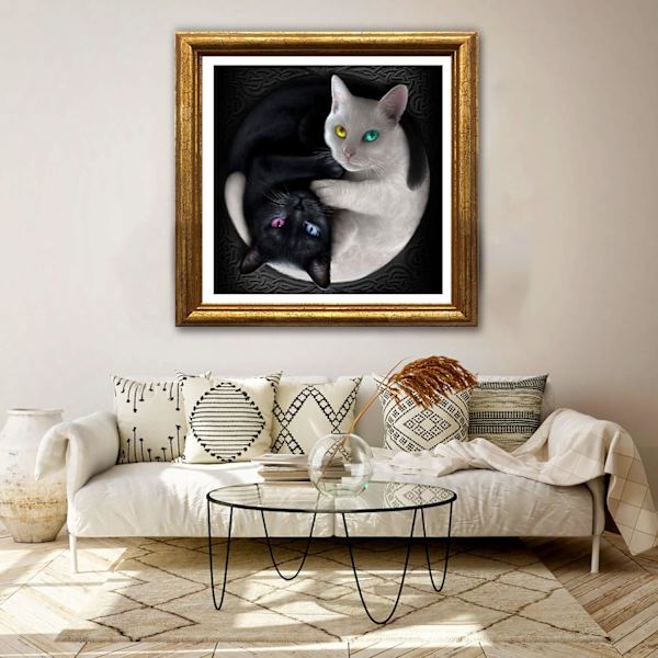 5D Diamantmålningssatser för vuxna Svartvit katt, DIY Art