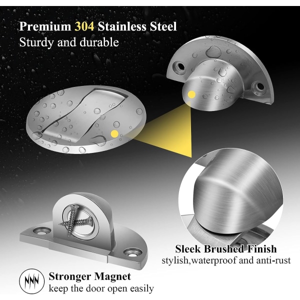 2 kpl magneettisia magneettisia ovenpysäyttimiä harjattua ruostumatonta terästä