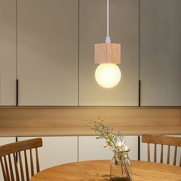 Lightess Nordic Wooden Pendant Lamp Hanging Light Fixture Retro E