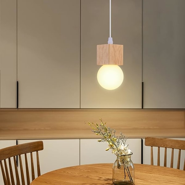 Lightess Nordic Wooden Pendellampa Hänglampa Retro E