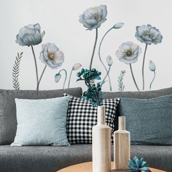 Blå vackra blommor väggdekal Väggdekal Väggdekoration för
