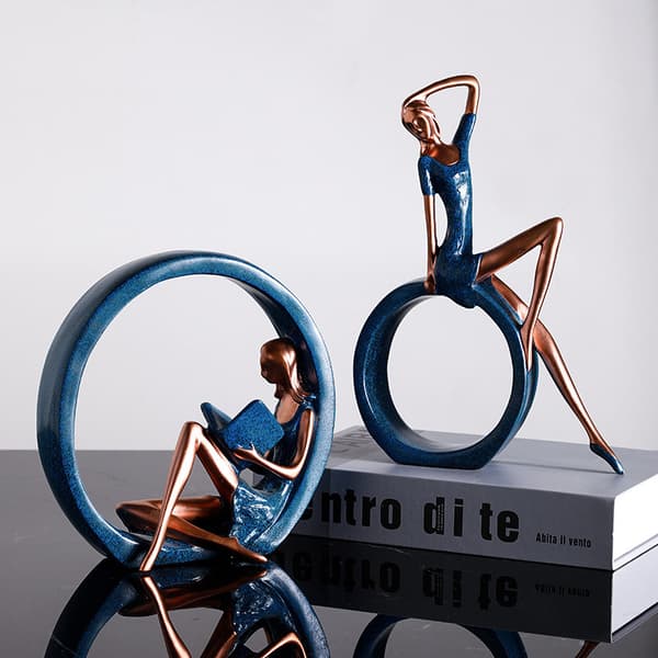 2 st Yoga flicka figurin läsande flicka staty prydnad för kontor D