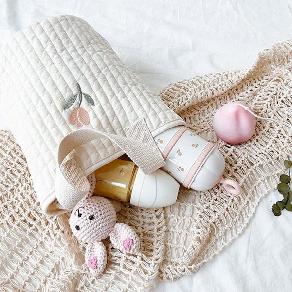 Babyflaska Tote Bag, Broderi Craft Bomullstyg Andas Babyflaska Kylare för Utomhus Camping Användning(Tulip)