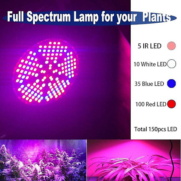 Växtlampa, 100w E27 Led Full Spectrum Växtväxande Ljus H