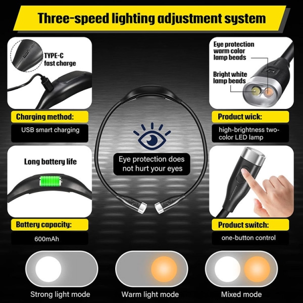 Halsleselampe LED-ladelampe øyebeskyttelseslampe svart 200