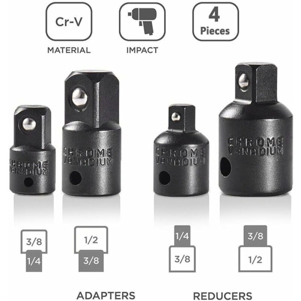 4 stk. forøger- og reduktionssæt Ratchet Adapter Reducer Adapters f