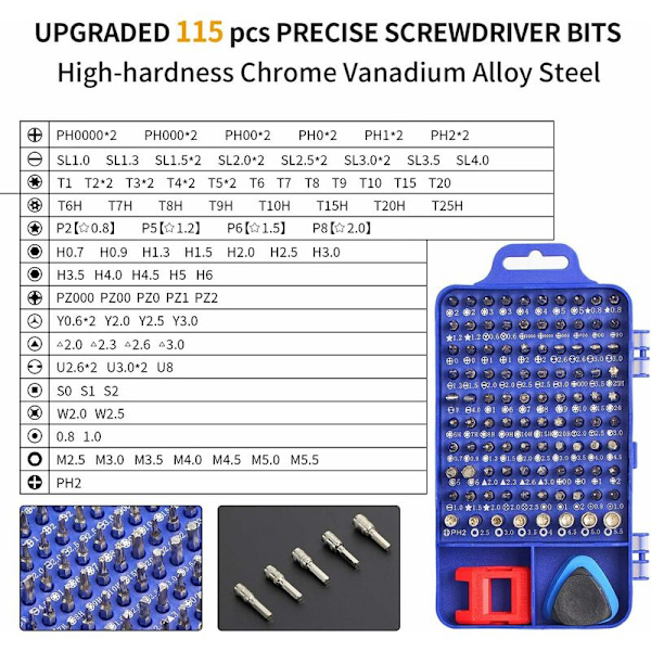 Precisionsskruvmejselset, Versailles skruvmejselset professionella reparationsverktyg 115 i 1 set Multifunktions magnetisk skruvmejsel för iPhone Laptop Mac Watch Leksaker Smycken Glasögon Apparat