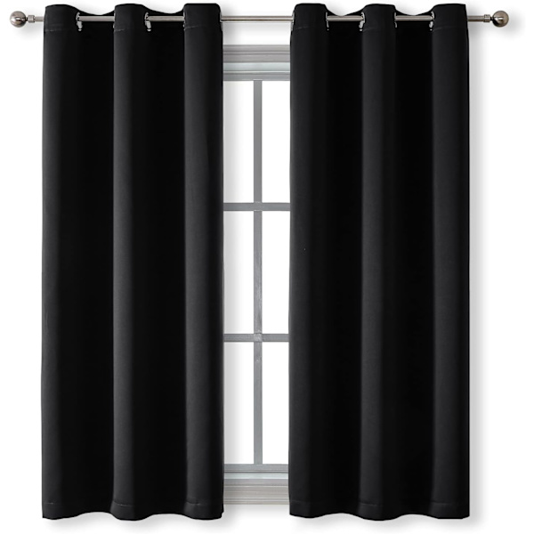 Mörkläggande mörkläggningsgardiner Sovrum 2-delade gardiner, Top Eyelet (42x63 tum, Svart)